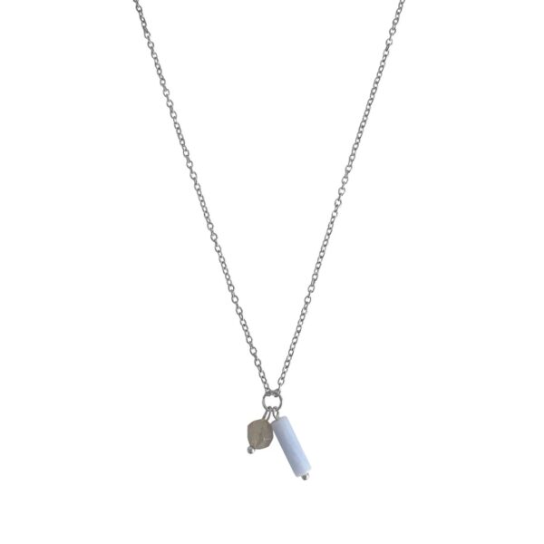 Aquamarijn & Agaat ketting - zilver