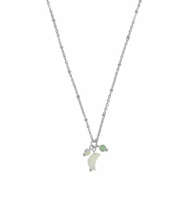 Schelp maantje & Aventurijn ketting - zilver